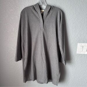 Eileen Fisher Long Tunic Hooded Organic Cotton Size M Grey
